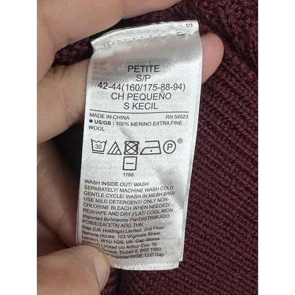 NEW Banana Republic 100% Merino Wool Crew Neck Petite SMALL PS Burgundy Womens - Picture 8 of 8